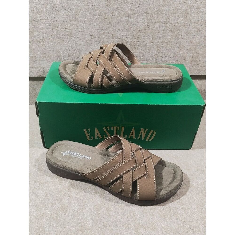 Eastland Taupe Woven Slide Sandals